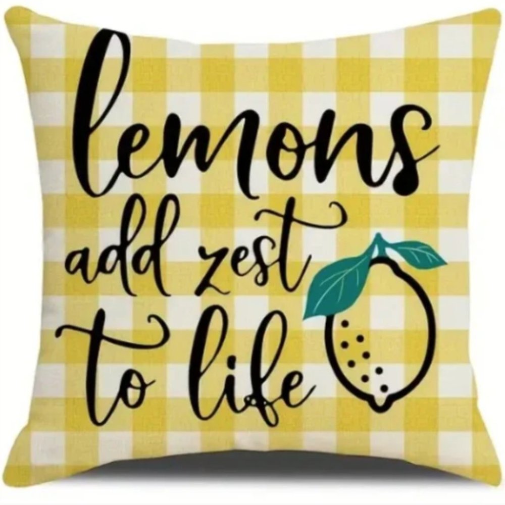 NEW LINEN BLEND "LEMONS ADD ZEST TO LIFE" DECORATIVE PILLOW COVER 17.7"